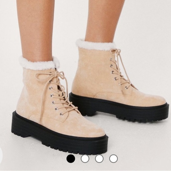 NWT Nasty Gal Faux Suede Faux Fur Trim Ankle Platform Boots 8 - Picture 2 of 15